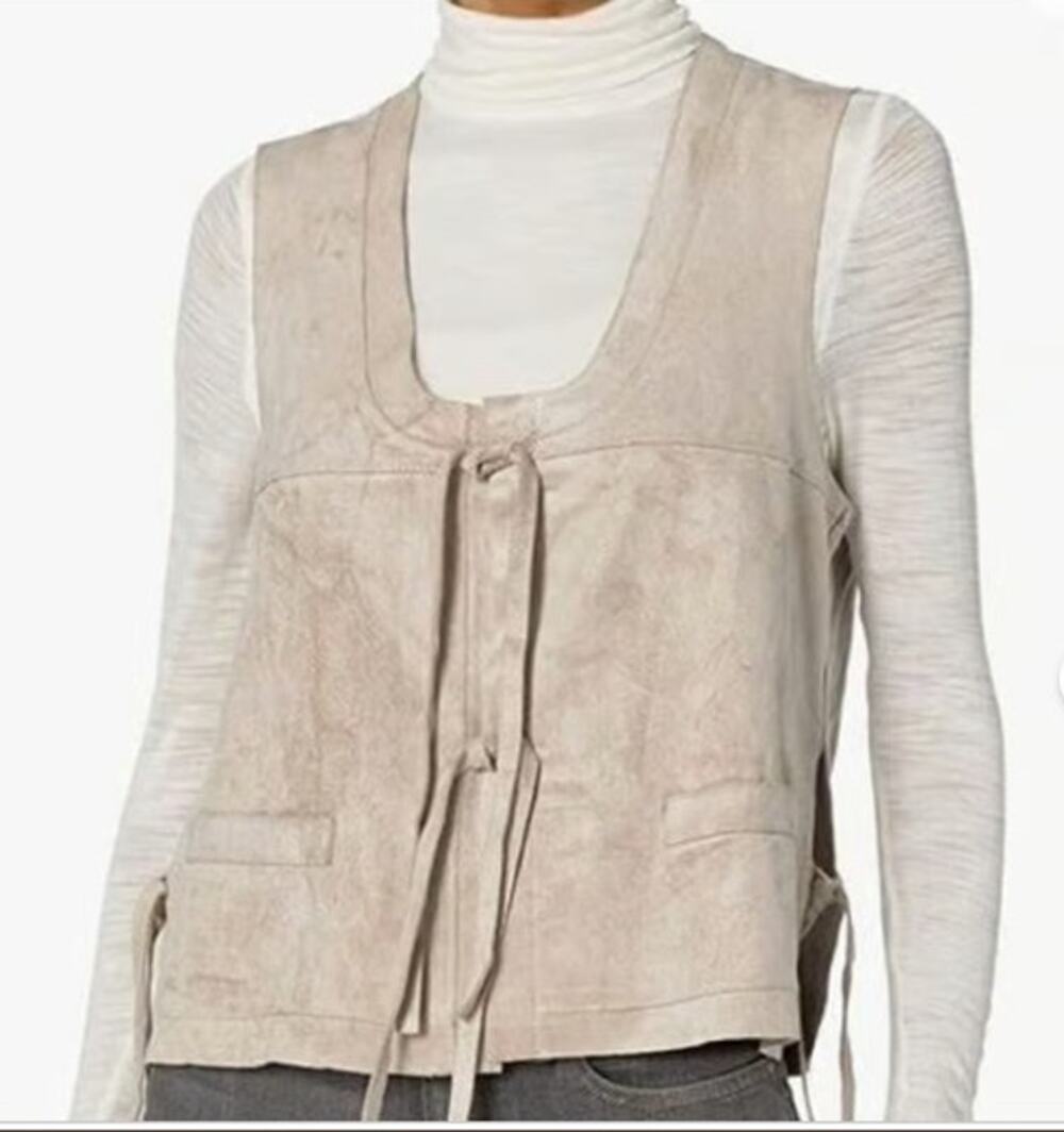 BCBG Maxazria Brent Faux Suede Tie Front Side Vest Size Large